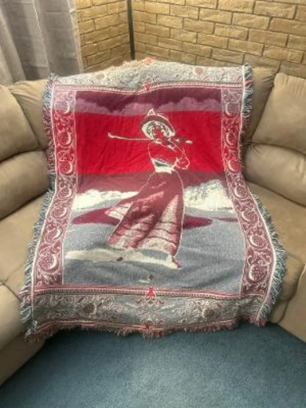 Victorian Woman Golfer Golfing Themed 100% Cotton Woven Tapestry Throw Fringe